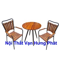 Bộ bàn ghế cafe chân sắt mặt gỗ
