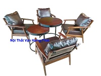 Bộ bàn ghế sofa cafe gỗ sồi đệm da cao cấp