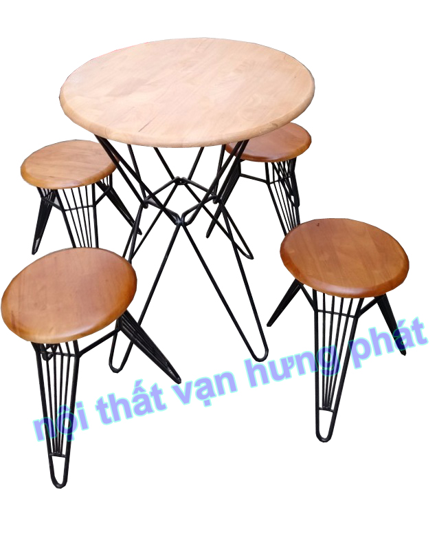 bàn ghế cafe chân sắt mặt gỗ